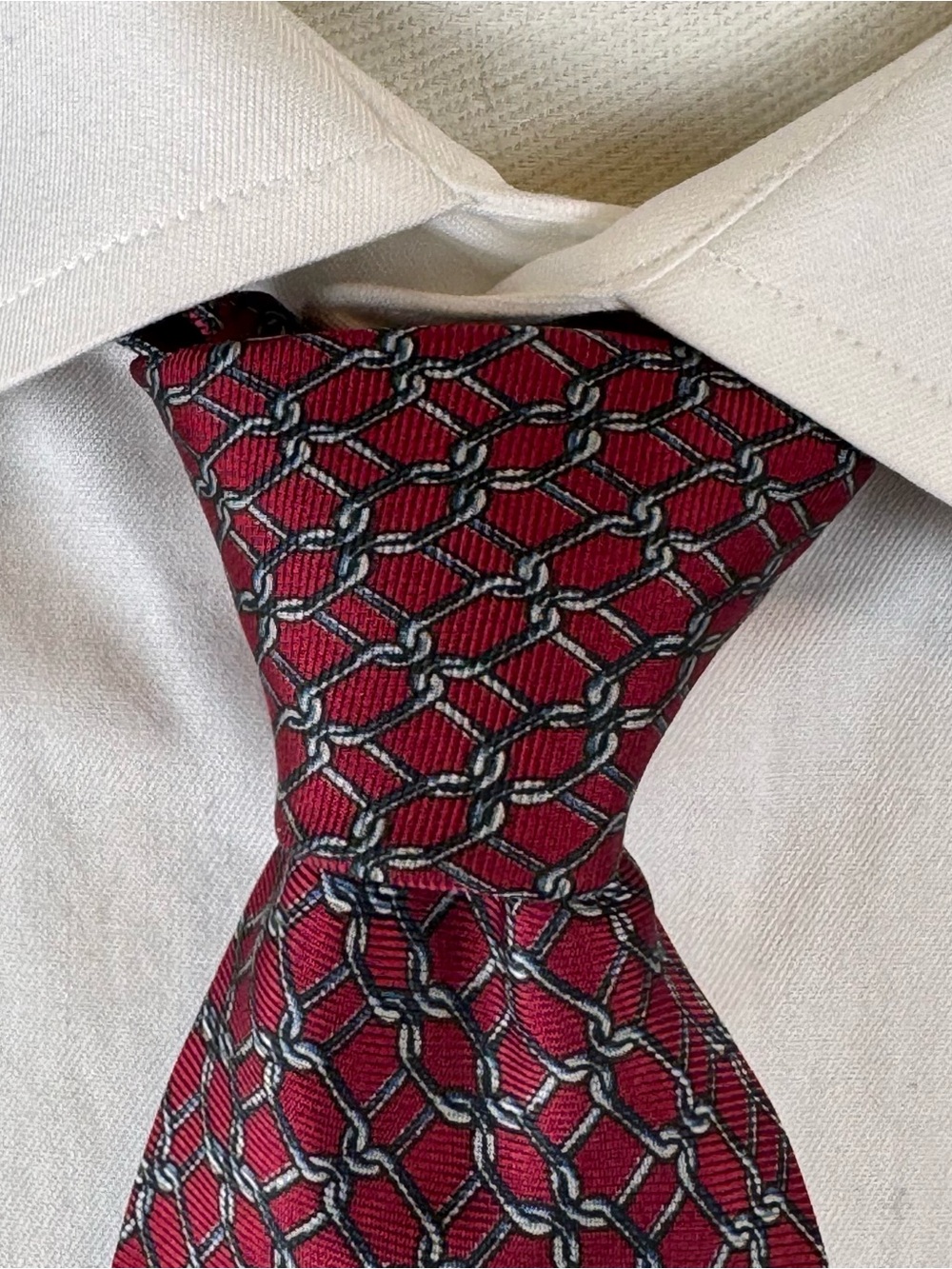 Bert Pulitzer Men's Necktie Red Geometric Chain-Pattern Silk Tie